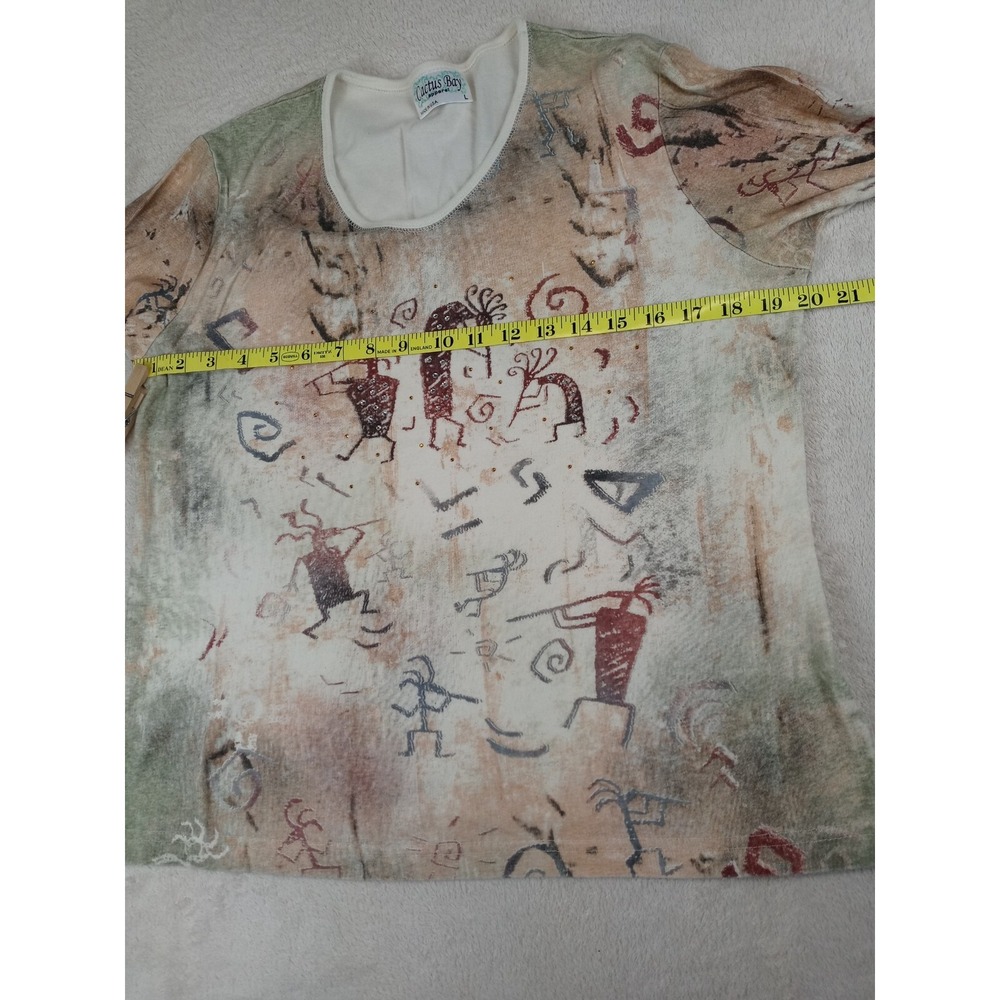Women's Kokopelli‎ Design Cactus Bay Large V-Neck 3/4 Sleeve Shirt –Southwestern - Picture 5 of 8